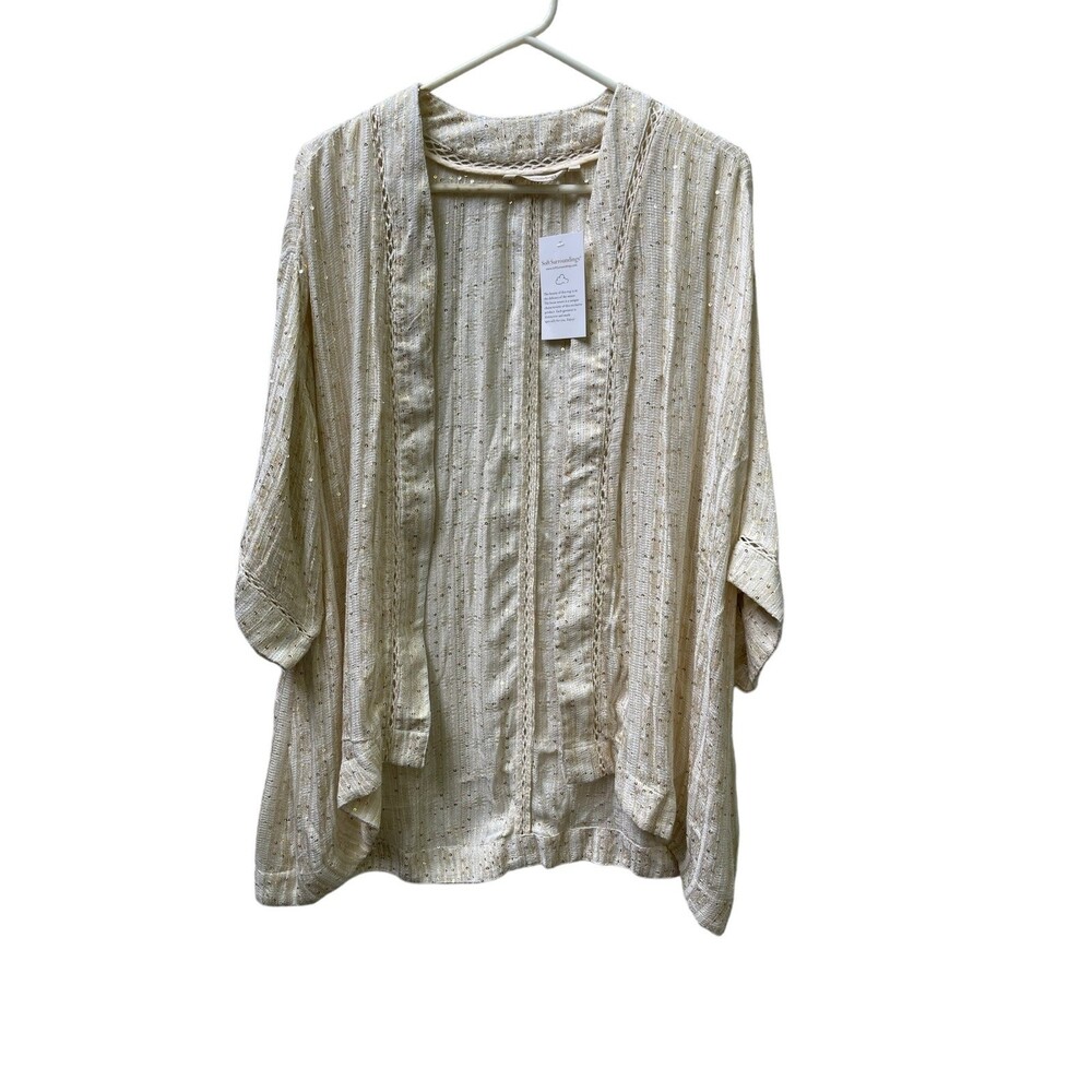 Soft Surroundings Beige with gold accents Cardigan/Kimono jacket size PL